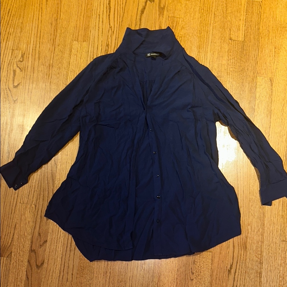 INC International Concepts Blue Ruched 3/4 Sleeve Blouse